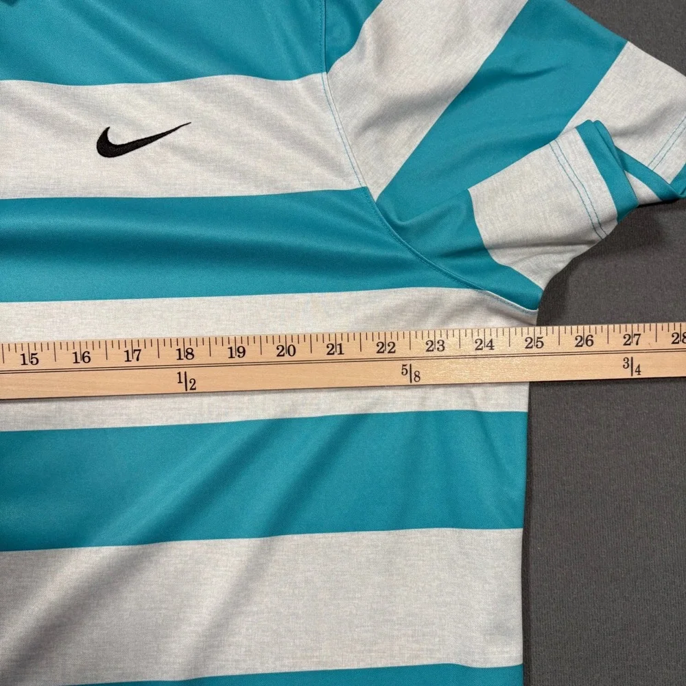 Nike Mens Golf Dri-FIT Victory Bold Stripe Polo Teal Blue Polyester X-Large